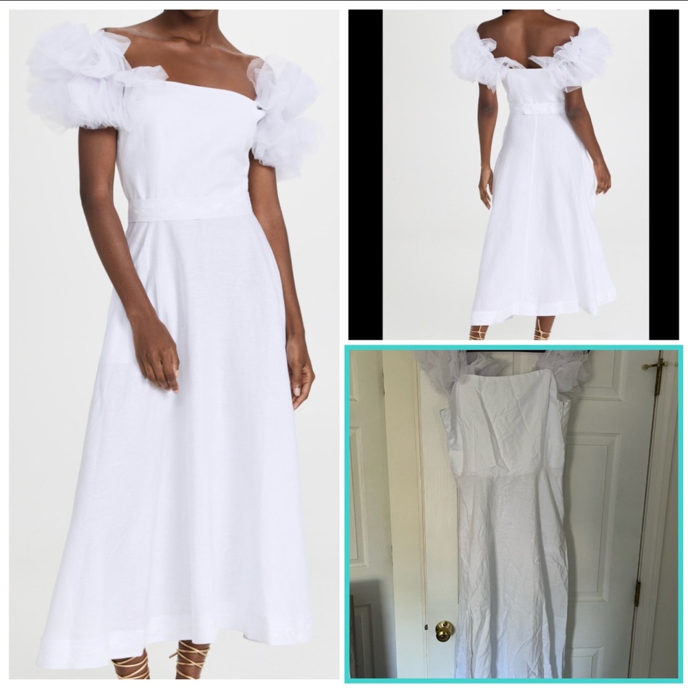 NWT Fanm Mon Dress white with tulle sleeves, size large
